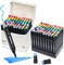 80-Color Dual Tip Alcohol Markers Set – Fine & Chisel Tip Coloring Markers for Kids, Teens, and Adults with Carrying Case and Base (Beige)